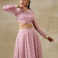 trueBrowns Light Mauve Bandhani Printed Silk Top Skirt Set - Swadesiicart