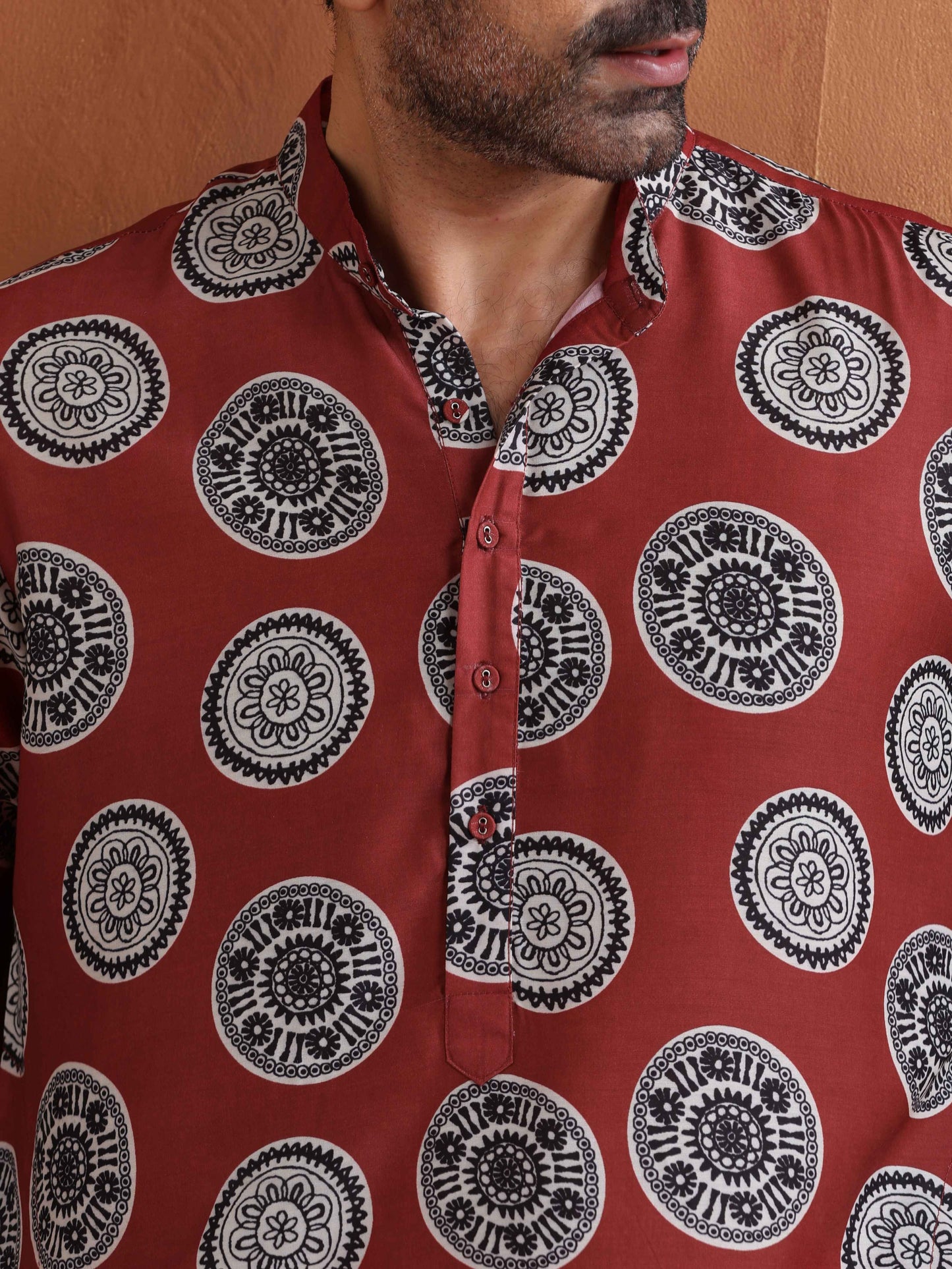 trueBrowns Men's Rust Printed Kurta | Swadesiicart