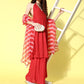 InWeave Women's Red Lace Work Backless Kurta Sharara Set With Lehariya Dupatta - Swadesiicart