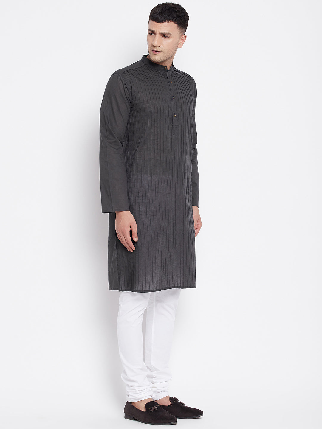 Even Apparels Grey Pure Cotton Kurta With Band Collar | Swadesiicart