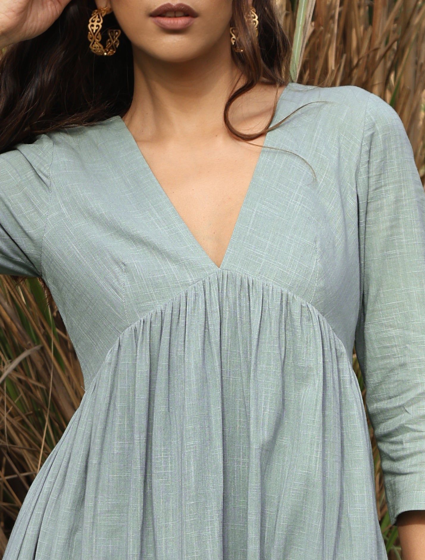 trueBrowns Blue Cotton Tiered Dress | Swadesiicart