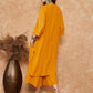 InWeave Women's Mustard Lurex Flared V Neck Kurta Palazzo Set - Swadesiicart