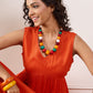 InWeave Orange V Neck Sleeveless Long Tiered Dress - Swadesiicart