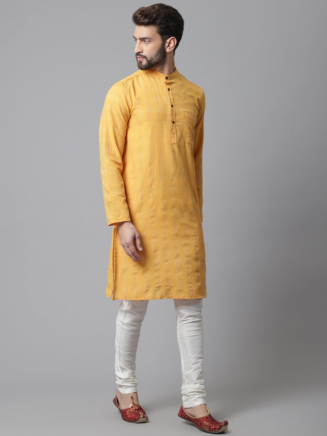 Even Apparels Yellow Kurta With Band Collar | Swadesiicart