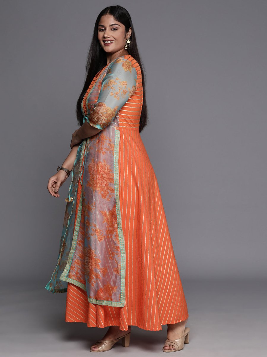 Ahalyaa Plus Size V-Neck Maxi Ethnic Dress | Swadesiicart