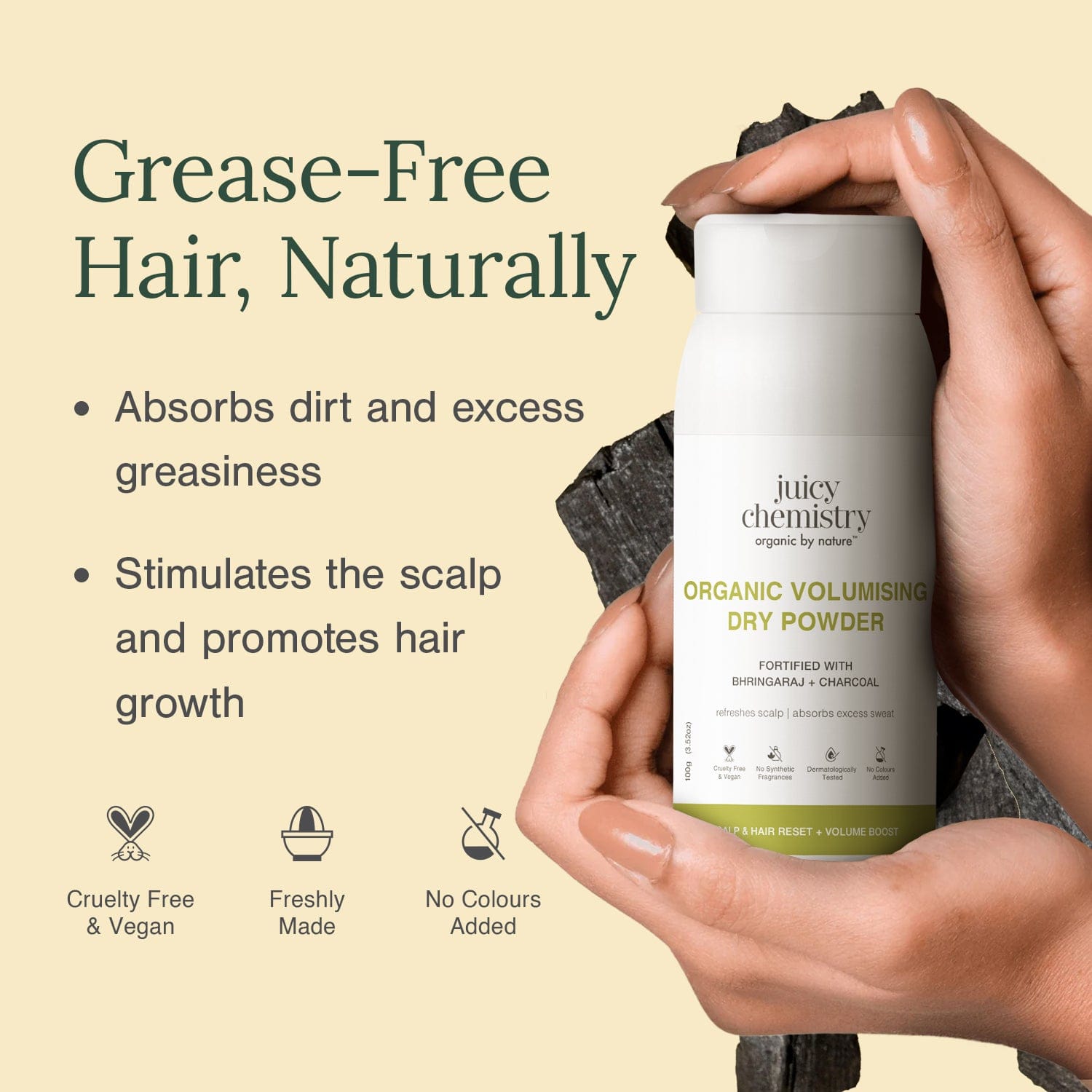 Organic Volumising Dry Powder Fortified with Bhringaraj + Charcoal