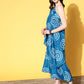 InWeave Women's Blue Bandhani Motif One Shoulder Palazzo Set - Swadesiicart