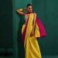 trueBrowns Lime Yellow Pink Muslin Silk Ready to Wear Saree | Swadesiicart