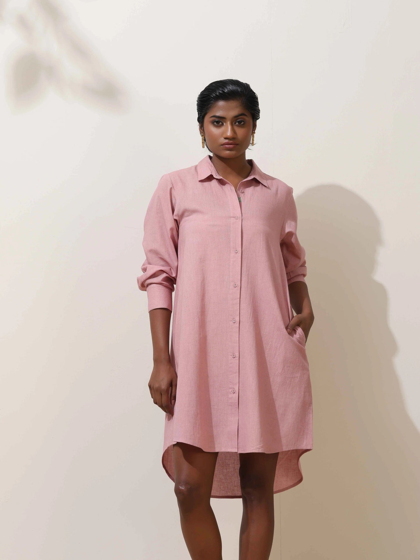 trueBrowns Pink Cotton Linen Dress | Swadesiicart