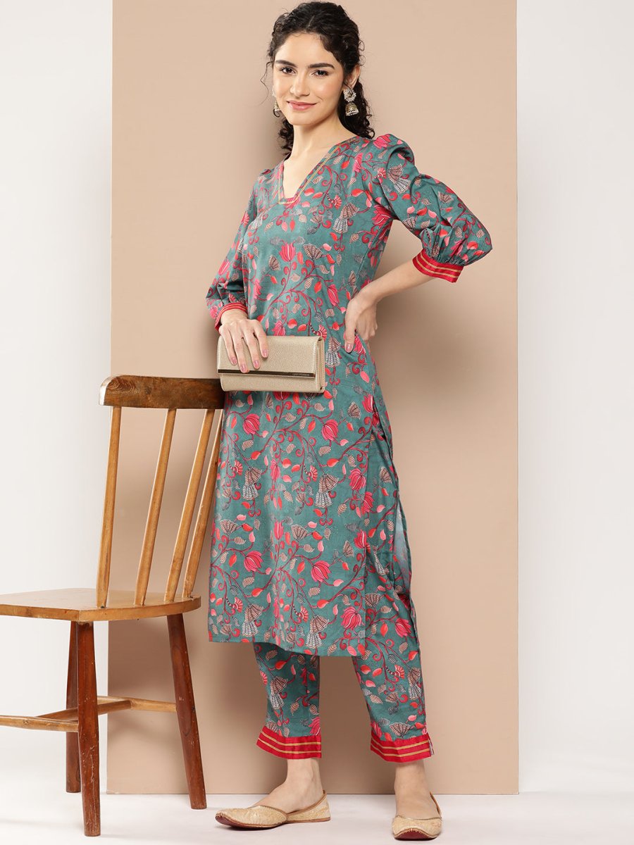 Ahalyaa Women Floral Printed Regular Gotta Patti Kurta with Trousers | Swadesiicart