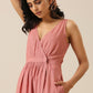 trueBrowns Light Mauve Slub Texture Sleeveless Wrap Dress | Swadesiicart