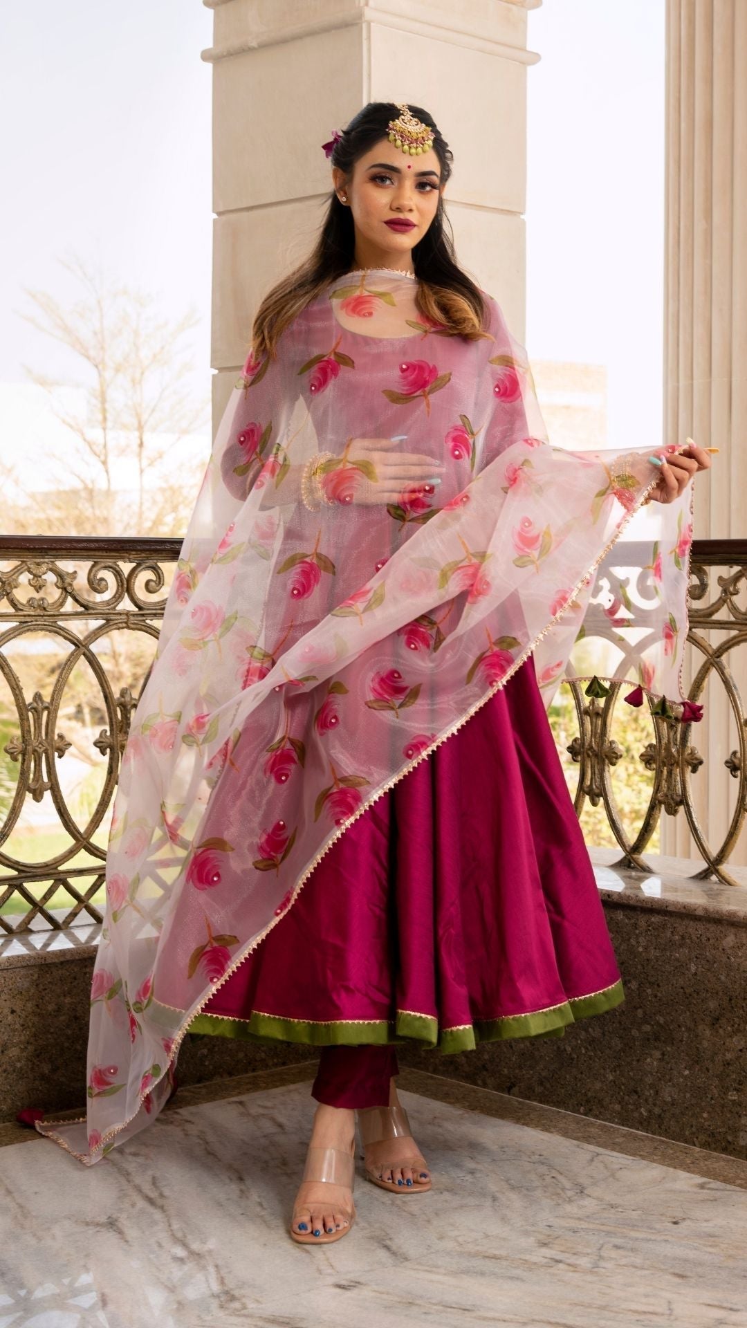 Pomcha Jaipur Magenta Lilly Anarkali Set | Swadesiicart