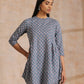 trueBrowns Steel Grey Ikat Print Cotton Gathers Co-Ord Set - Swadesiicart