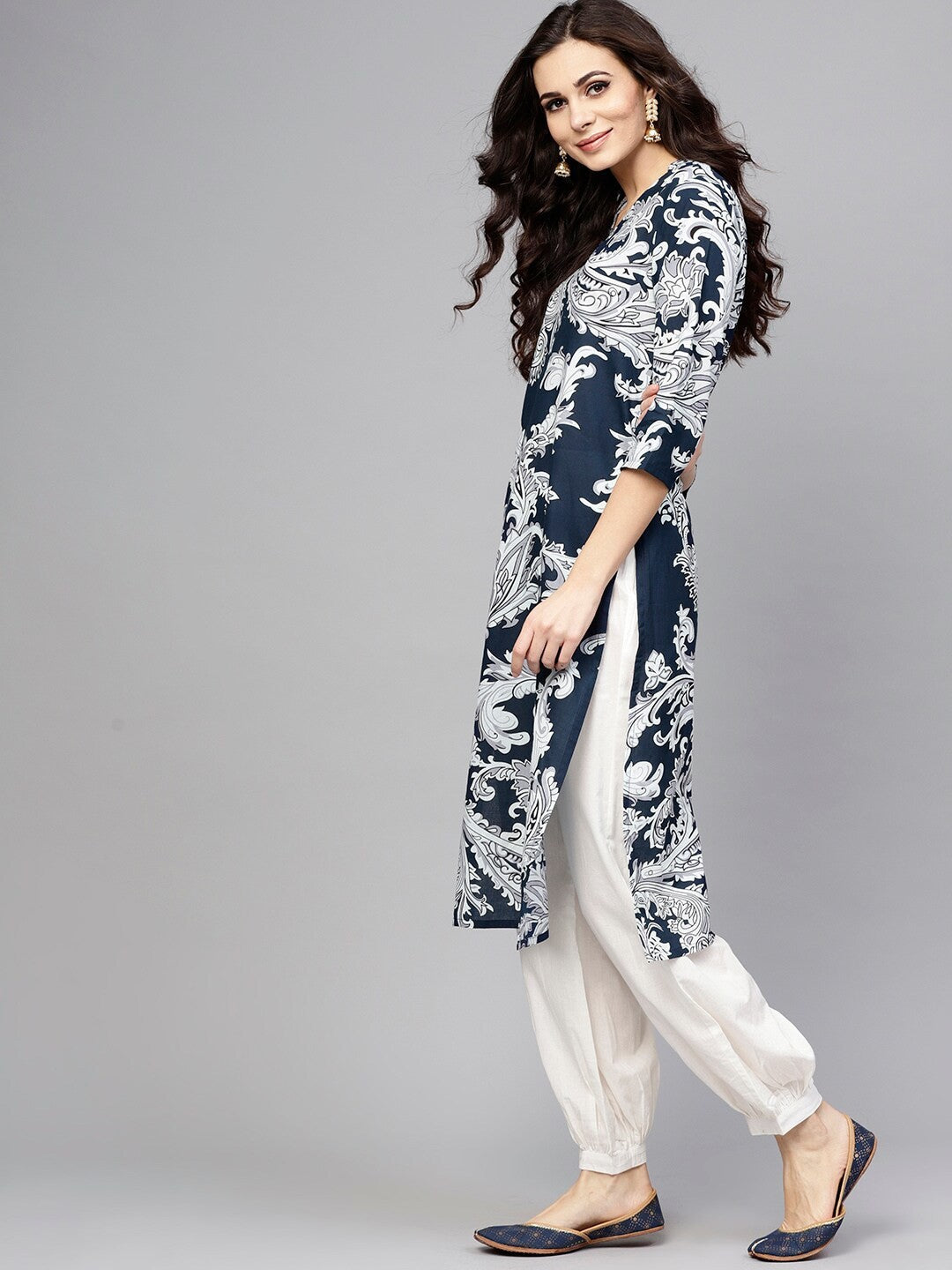 Antaran Blue Pure Cotton Printed Kurta Pant Set - Swadesiicart