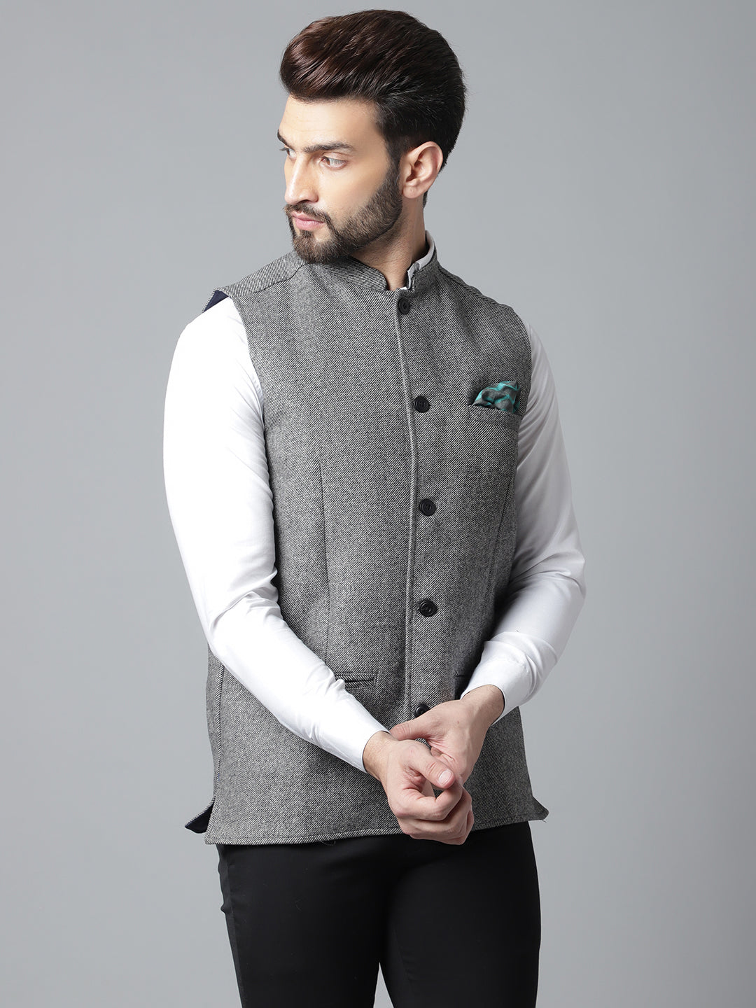 Even Apparels Men's Grey Pure Wool Nehru Jacket | Swadesiicart