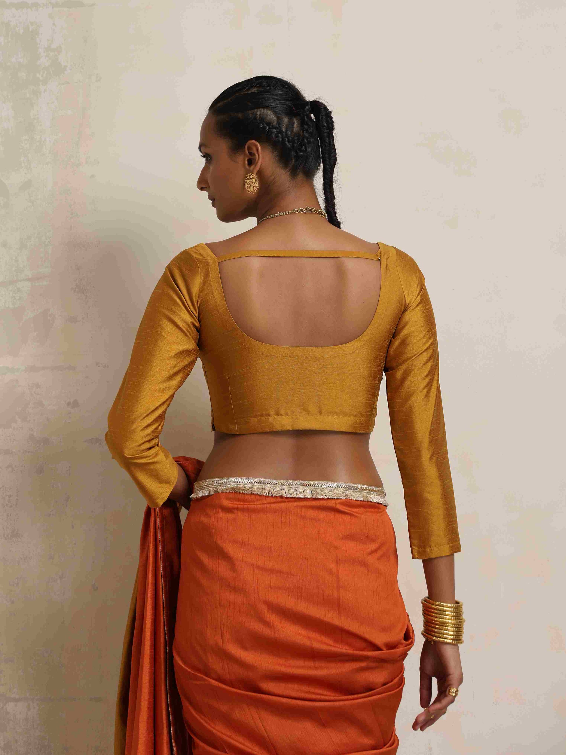 trueBrowns Gold Silk Blouse | Swadesiicart