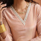 trueBrowns Blush Pink Tissue Flared Anarkali Kurta Set | Swadesiicart
