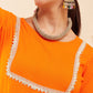 InWeave Women's Orange Round Neck Square Gota Work Kurta Pant Set - Swadesiicart