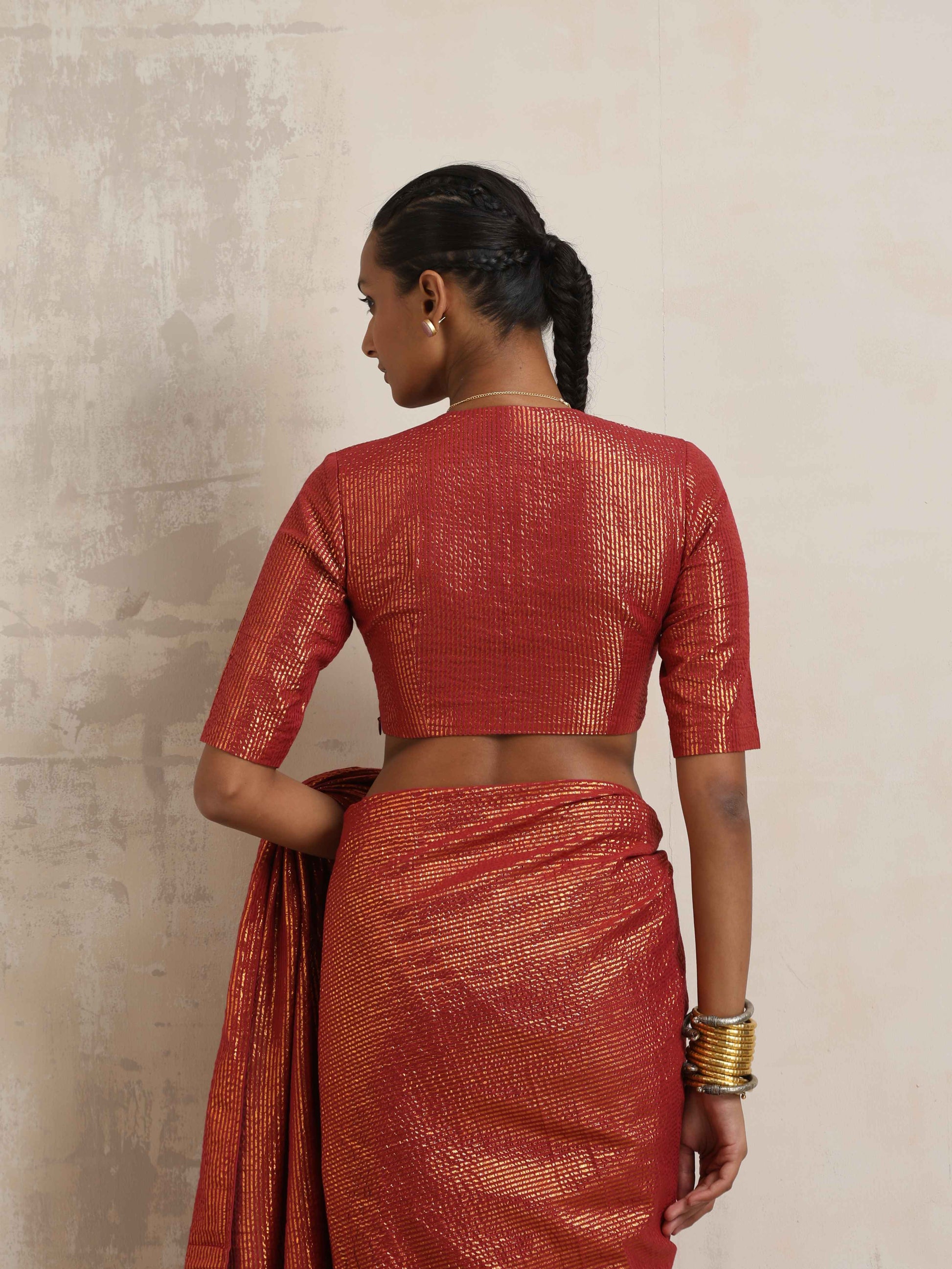 trueBrowns Maroon Gold Metallic Blouse | Swadesiicart