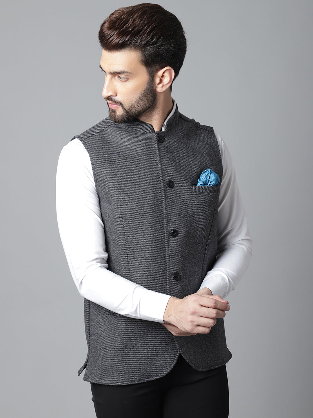 Even Apparels Men's Grey Pure Wool Nehru Jacket | Swadesiicart