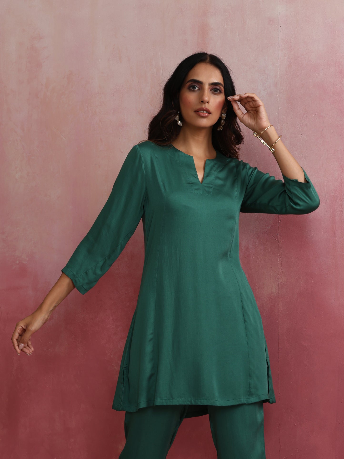 trueBrowns Green Straight Kurta Co-ord Set - Swadesiicart