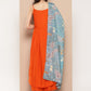 InWeave Women's Orange Strappy Set With Blue Chinnon Print Silk Dupatta - Swadesiicart