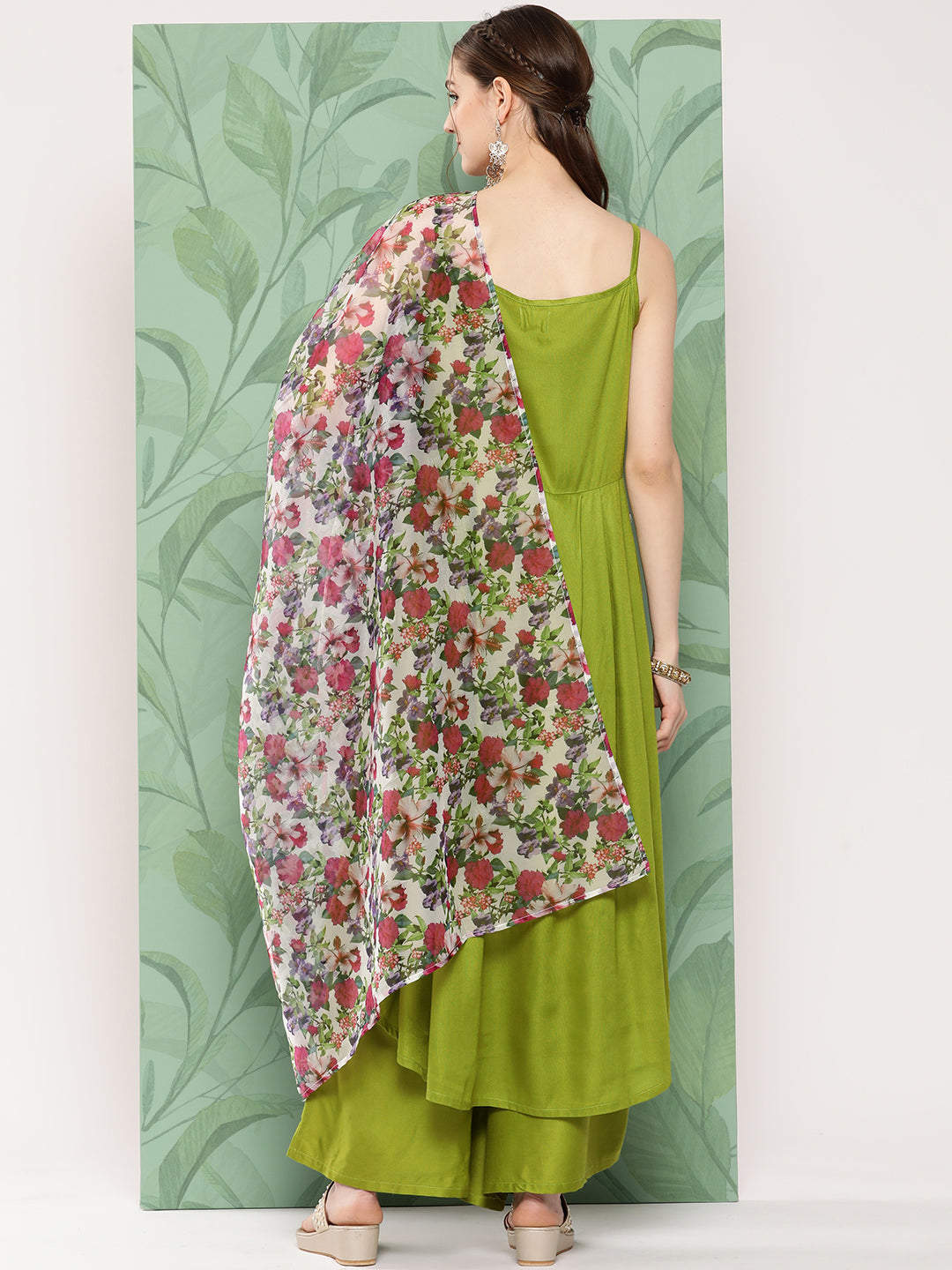 InWeave Women's Olive Strappy Set W White Pink Or Duptta - Swadesiicart