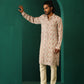 trueBrowns Men's Off White Circle Floral Muslin Silk Printed Long Kurta | Swadesiicart