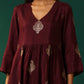 trueBrowns Wine Geometric Viscose Silk High Slit Kurta Pant Set | Swadesiicart