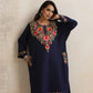 trueBrowns Blue Floral Embroidered Woollen Phiran Kurta | Swadesiicart