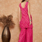 InWeave Women's Fuchsia S Print Sweetheart Neckline Kurta Palazzo Set - Swadesiicart