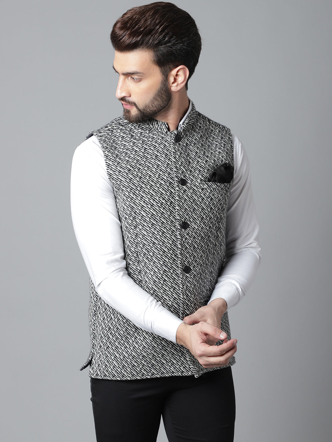Even Apparels Men's Grey Pure Wool Nehru Jacket | Swadesiicart