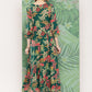 InWeave Women's Green Tropical Print Gota Long Dress - Swadesiicart