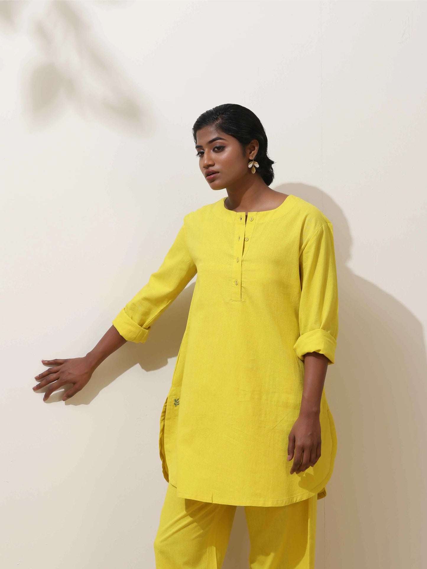 trueBrowns Lime Cotton Linen Kurta Co-Ord Set - Swadesiicart