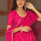 Pomcha Jaipur Bhandhej Pink Cotton Anarkali Set | Swadesiicart