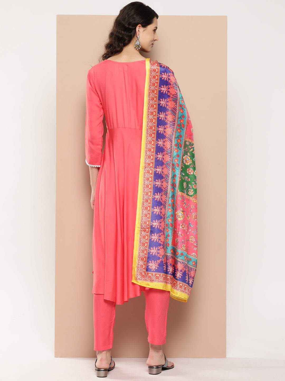 InWeave Women's Camelia Gota Angrakha Kurta Set W Yellow Orange Dupatta - Swadesiicart