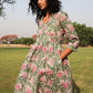 trueBrowns Sage Cotton Block Print Lapel Collared Dress | Swadesiicart