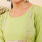 InWeave Women's Pear Green Round Neck Square Gota Work Kurta Pant Set - Swadesiicart