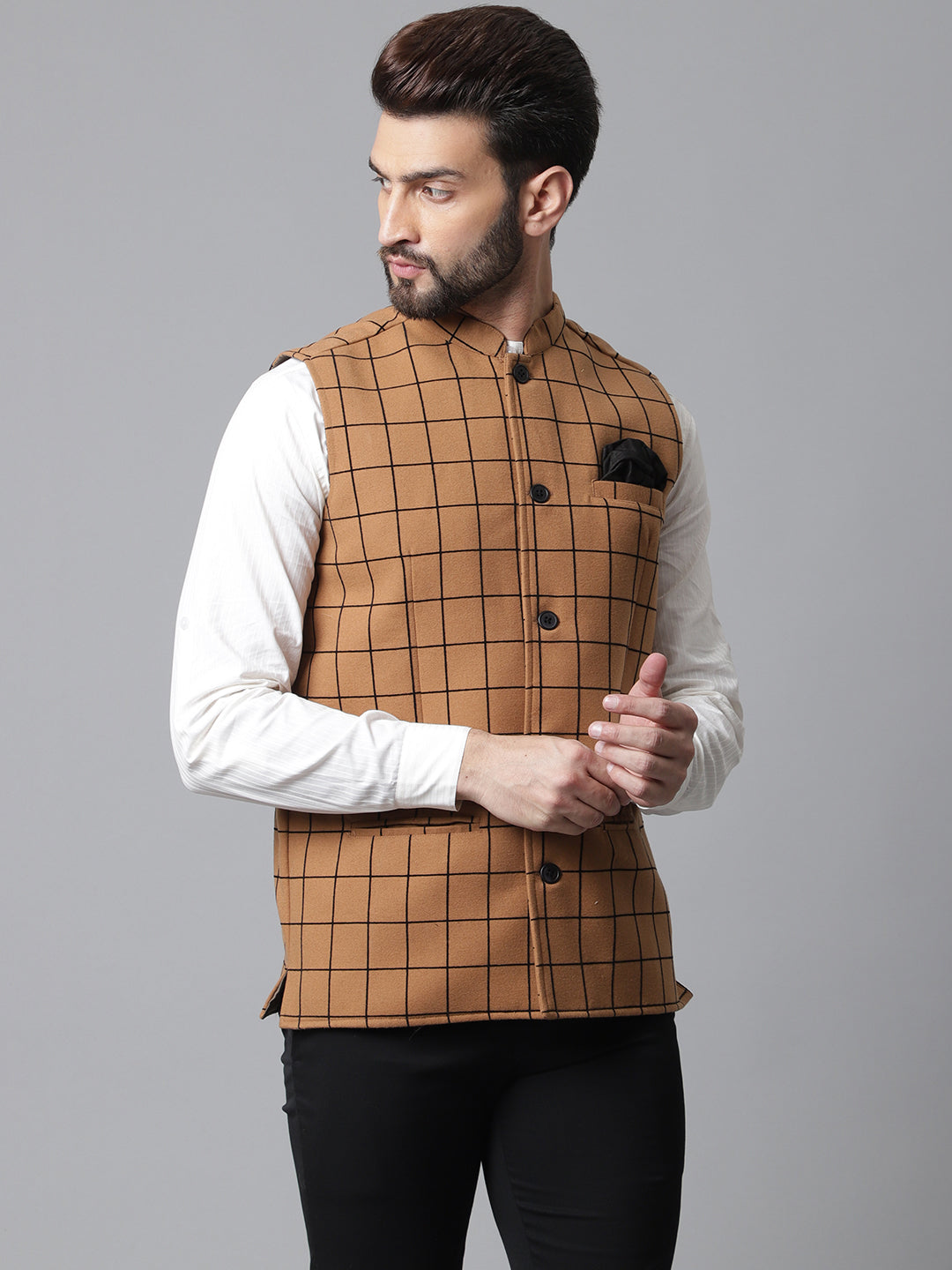 Even Apparels Men's Beige Nehru Jacket With Welt Pockets | Swadesiicart