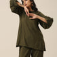 trueBrowns Olive Green Slub Texture Baggy Sleeve Co-Ord Set - Swadesiicart