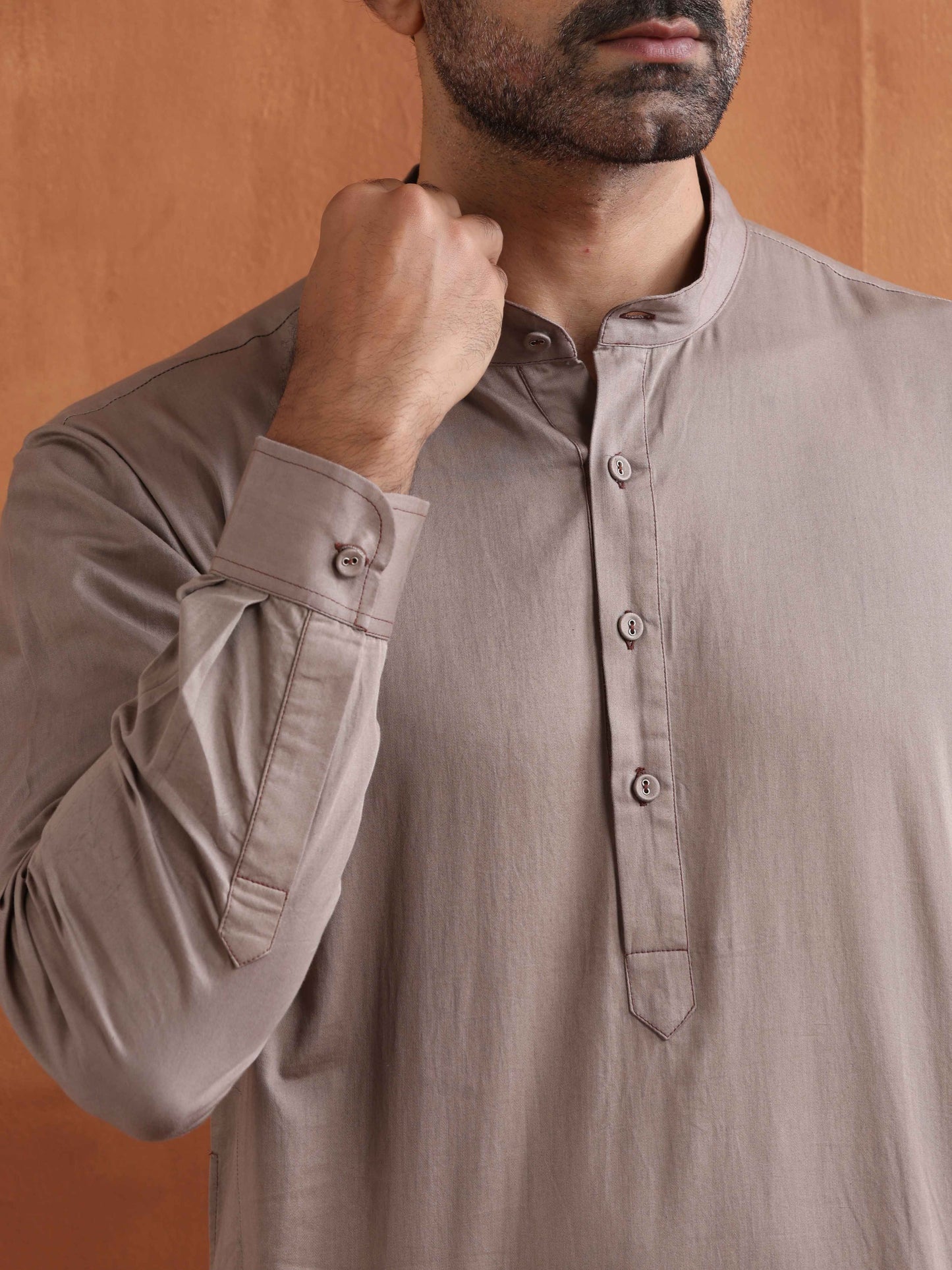 trueBrowns Men's Beige Cotton Short Kurta | Swadesiicart