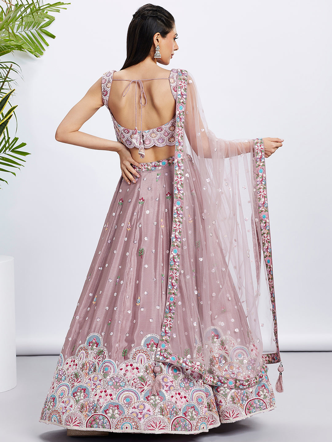House of Panchhi Lavender Georgette Sequins And Thread Embroidery Lehenga Choli & Dupatta | Swadesiicart