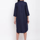 trueBrowns Linen Cotton Blue Collared Dress | Swadesiicart