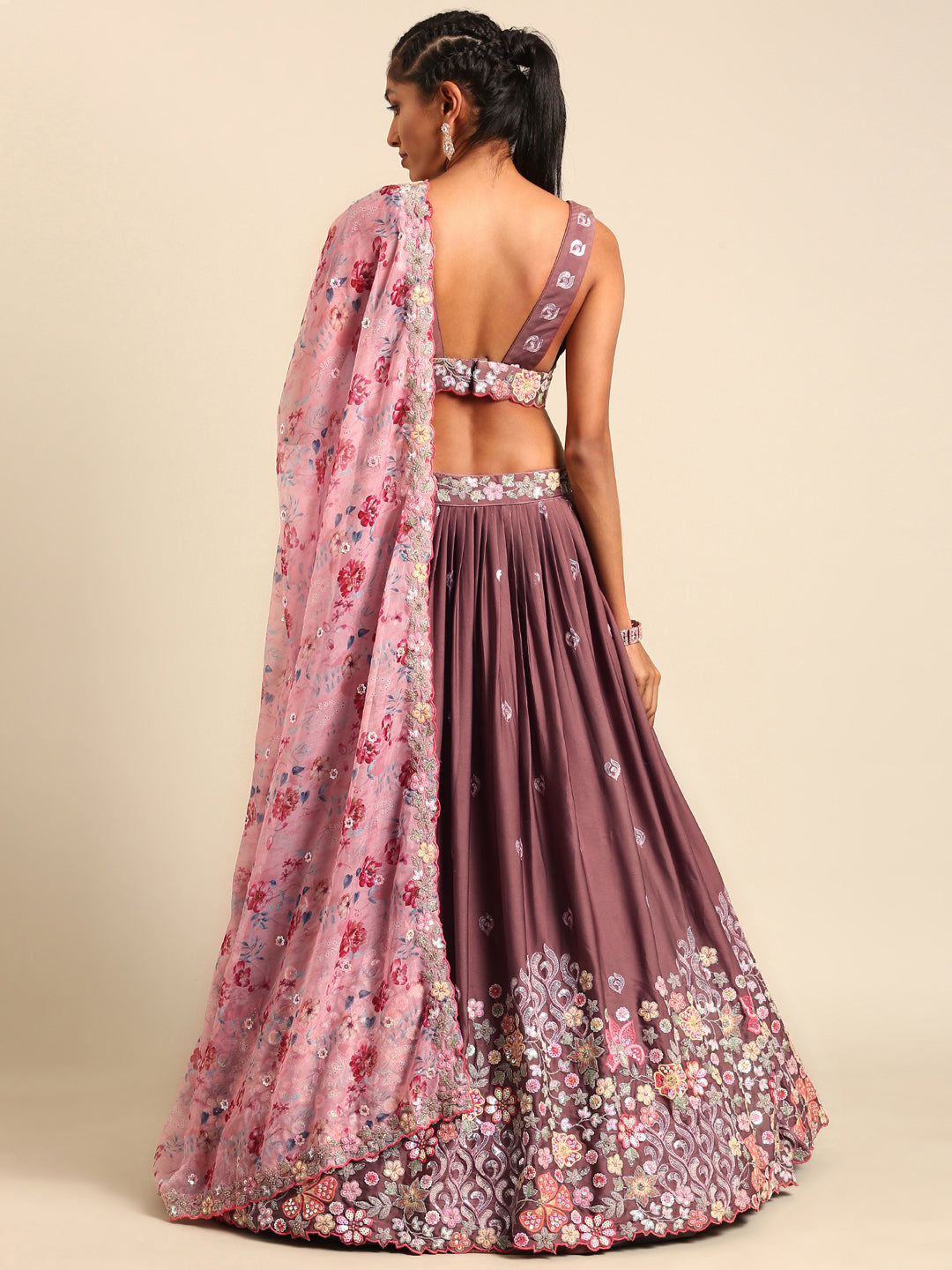 House of Panchhi Rose Gold Chinon Sequins Embroidery Lehenga Choli & Dupatta | Swadesiicart
