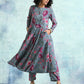 trueBrowns Grey Printed Velvet Anarkali Kurta | Swadesiicart