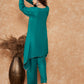 InWeave Women's Teal Trangle Yellow Patch Work Assymentrical Kurta Set - Swadesiicart