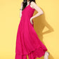 InWeave Strappy Set In Fuchsia With Blue Fuchsia Organza Dupatta - Swadesiicart