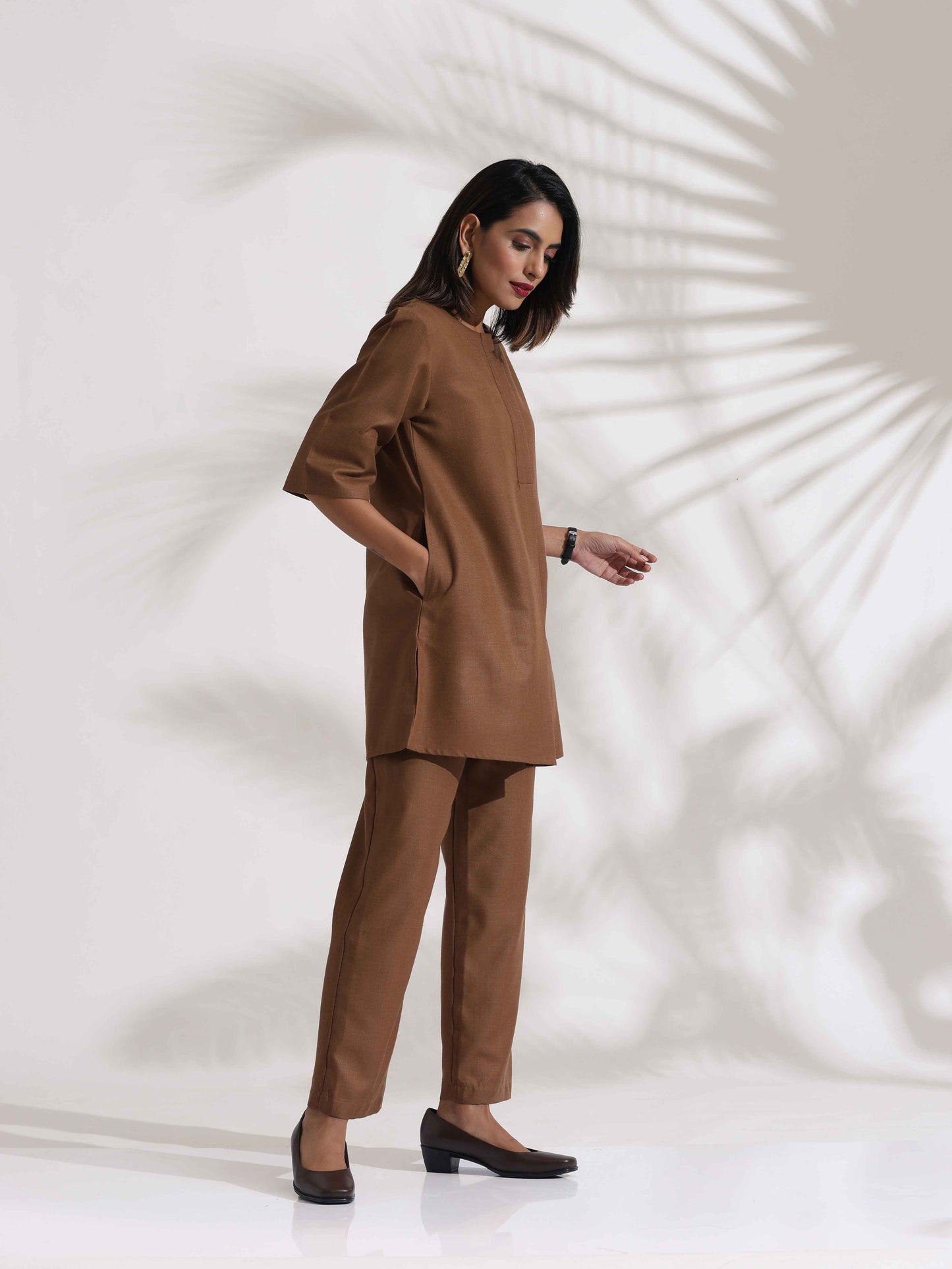 trueBrowns Brown Slub Co-ord Set - Swadesiicart