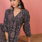 InWeave Black Maroon Ajrakh Foil V Neck Flared Kurta Pant Set - Swadesiicart