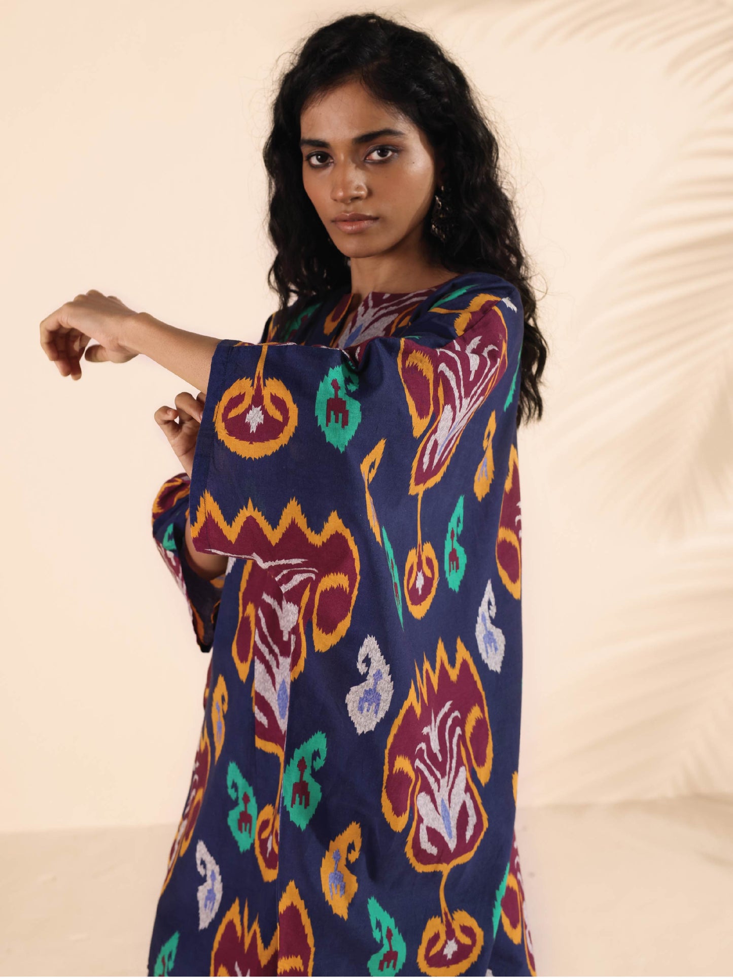 trueBrowns Purple Cotton Ikat Kaftan Co-ord Set - Swadesiicart